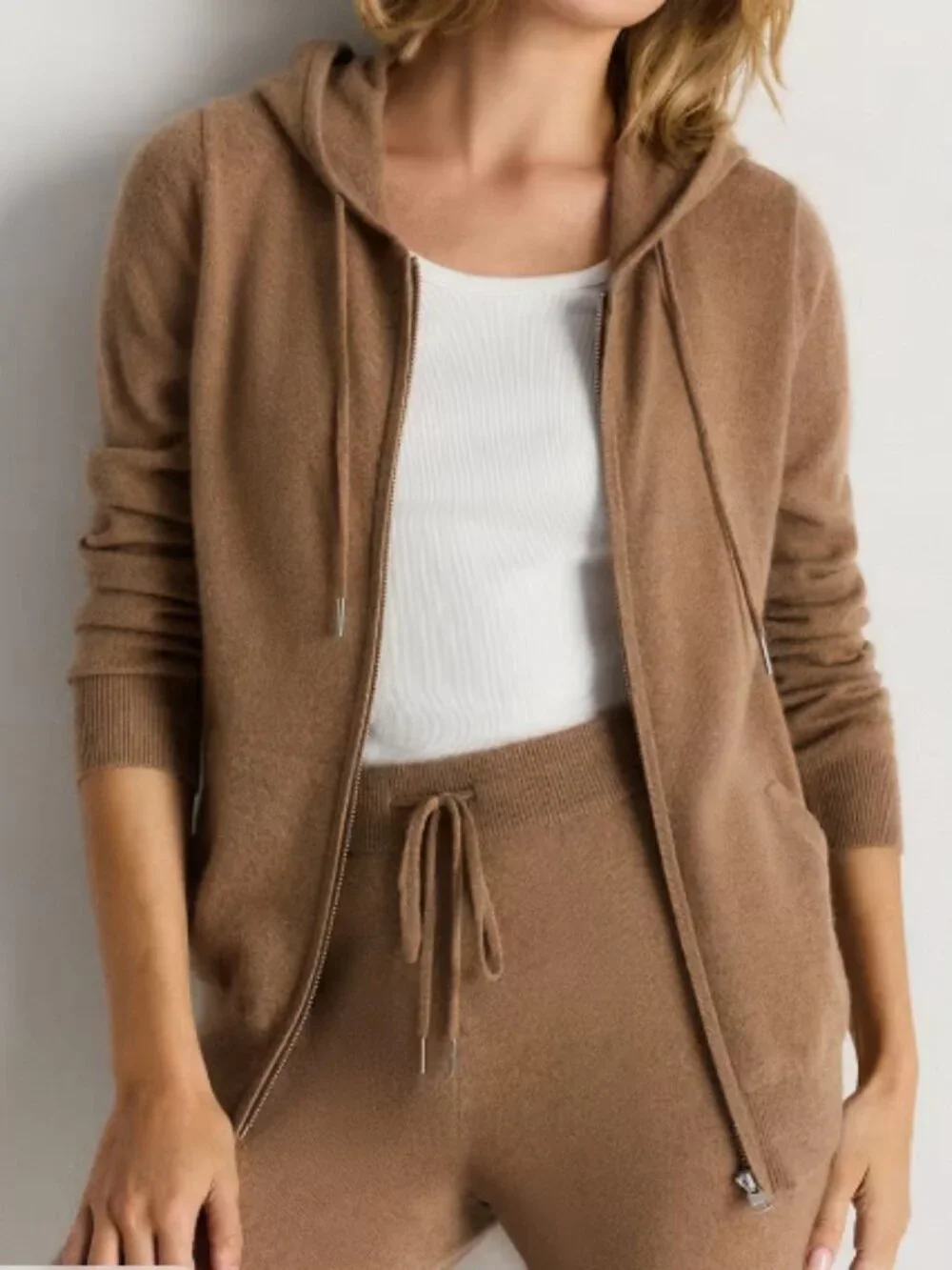 Quince Women's Cozy Zip Hoodie Cardigan in Camel - Picture 1 of 1